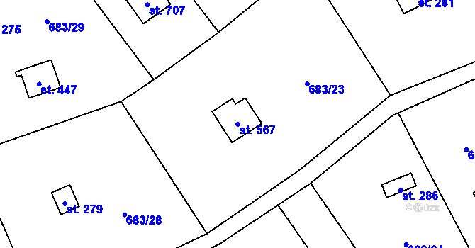 Parcela st. 567 v KÚ Svinaře, Katastrální mapa