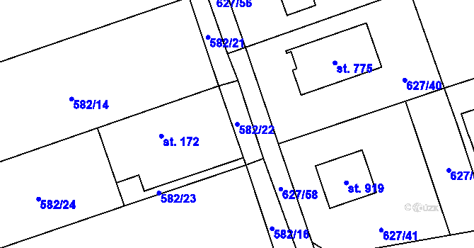 Parcela st. 582/22 v KÚ Svinaře, Katastrální mapa