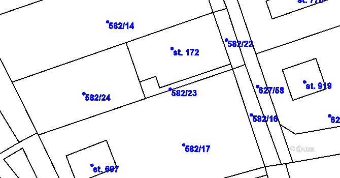 Parcela st. 582/23 v KÚ Svinaře, Katastrální mapa
