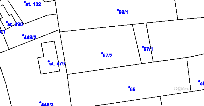 Parcela st. 67/2 v KÚ Svinaře, Katastrální mapa