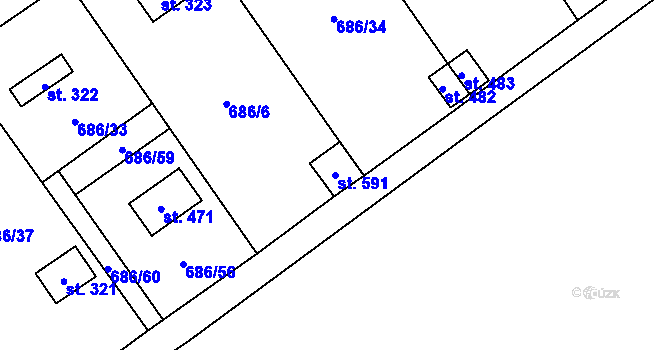 Parcela st. 591 v KÚ Svinaře, Katastrální mapa