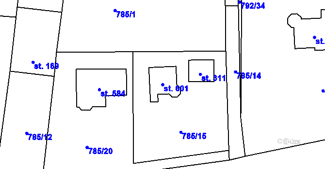 Parcela st. 601 v KÚ Svinaře, Katastrální mapa