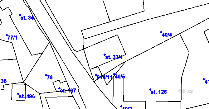 Parcela st. 33/4 v KÚ Svinaře, Katastrální mapa