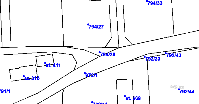 Parcela st. 794/28 v KÚ Svinaře, Katastrální mapa