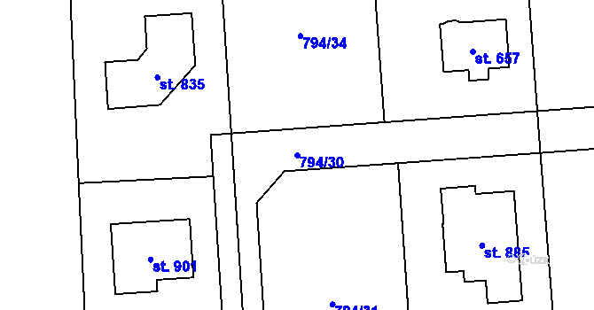 Parcela st. 794/30 v KÚ Svinaře, Katastrální mapa