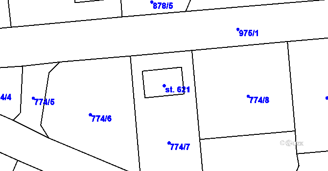 Parcela st. 621 v KÚ Svinaře, Katastrální mapa