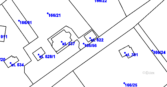 Parcela st. 166/56 v KÚ Svinaře, Katastrální mapa
