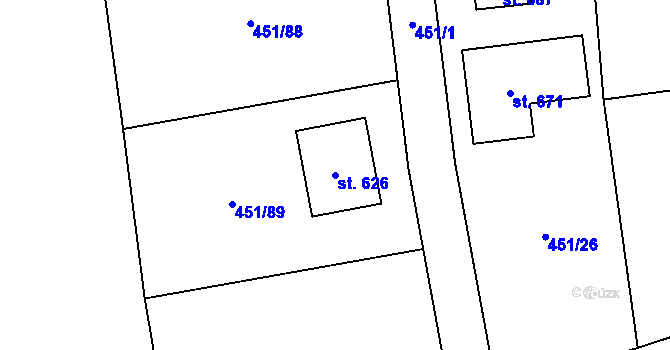 Parcela st. 626 v KÚ Svinaře, Katastrální mapa
