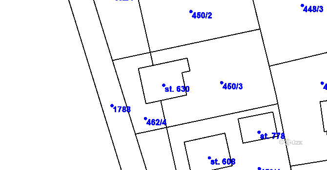 Parcela st. 630 v KÚ Svinaře, Katastrální mapa
