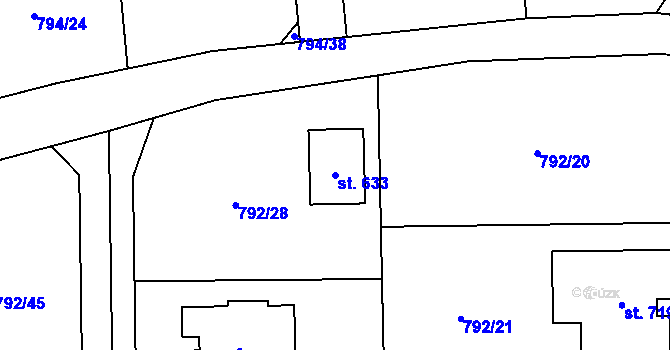 Parcela st. 633 v KÚ Svinaře, Katastrální mapa