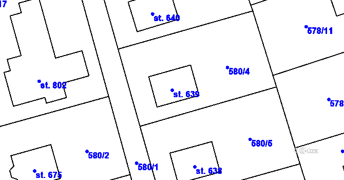 Parcela st. 639 v KÚ Svinaře, Katastrální mapa