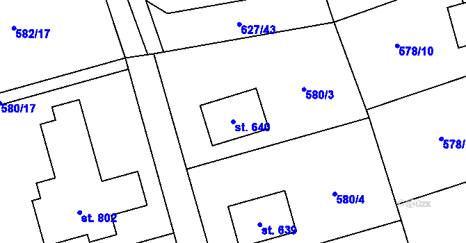 Parcela st. 640 v KÚ Svinaře, Katastrální mapa