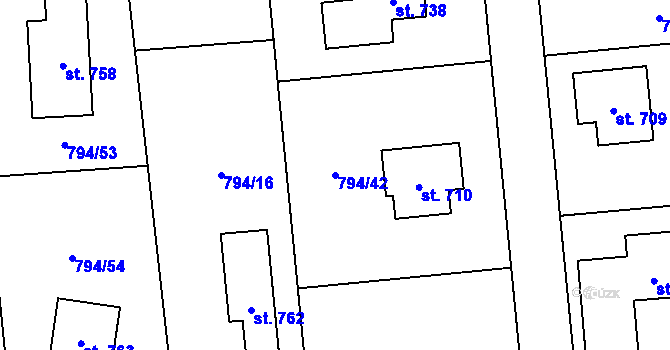 Parcela st. 794/42 v KÚ Svinaře, Katastrální mapa
