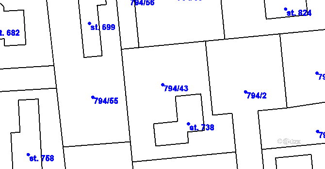 Parcela st. 794/43 v KÚ Svinaře, Katastrální mapa