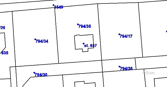 Parcela st. 657 v KÚ Svinaře, Katastrální mapa