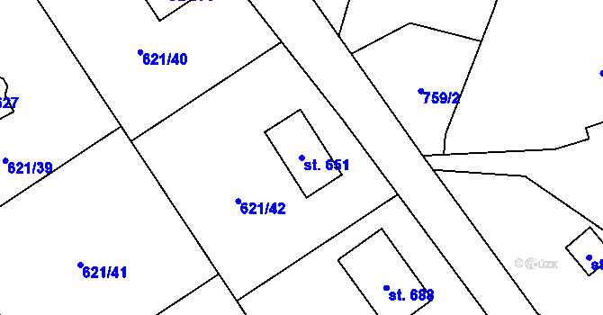 Parcela st. 651 v KÚ Svinaře, Katastrální mapa