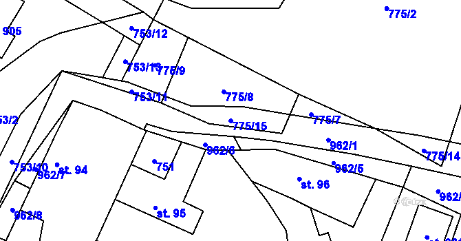 Parcela st. 775/15 v KÚ Svinaře, Katastrální mapa