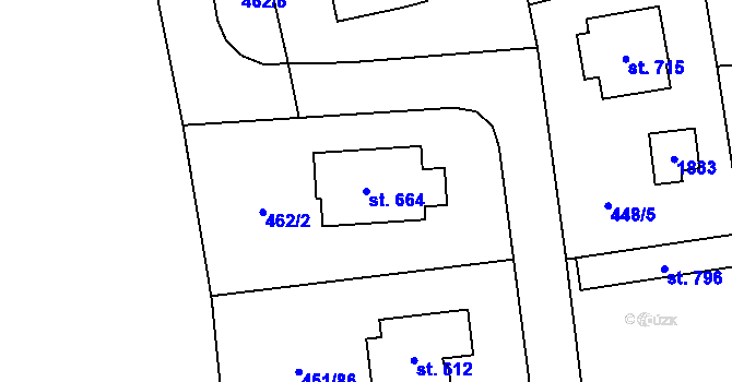 Parcela st. 664 v KÚ Svinaře, Katastrální mapa