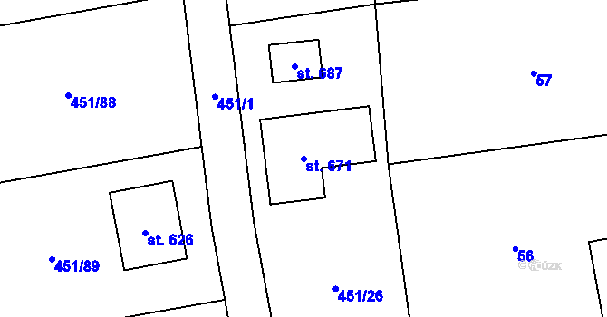 Parcela st. 671 v KÚ Svinaře, Katastrální mapa