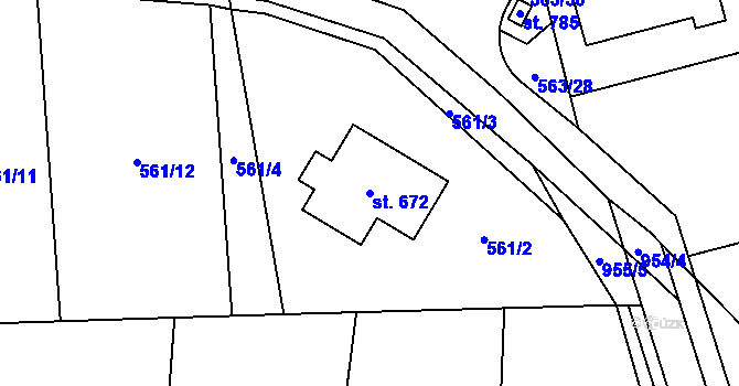 Parcela st. 672 v KÚ Svinaře, Katastrální mapa