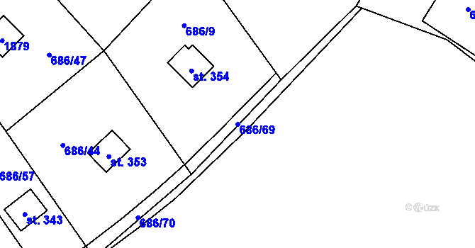Parcela st. 686/69 v KÚ Svinaře, Katastrální mapa
