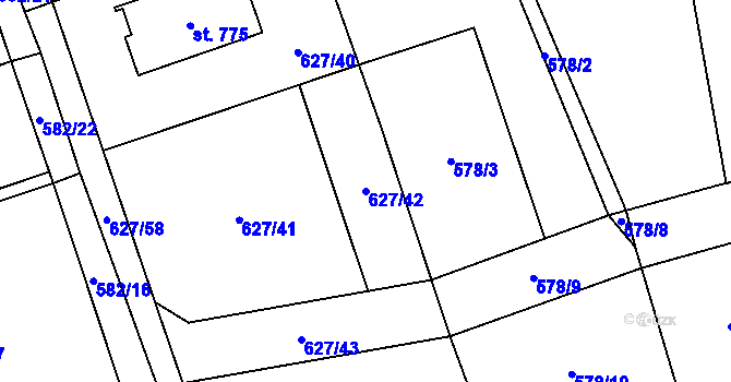 Parcela st. 627/42 v KÚ Svinaře, Katastrální mapa