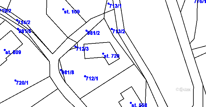 Parcela st. 720 v KÚ Svinaře, Katastrální mapa