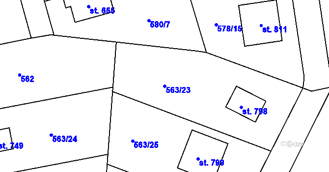 Parcela st. 563/23 v KÚ Svinaře, Katastrální mapa