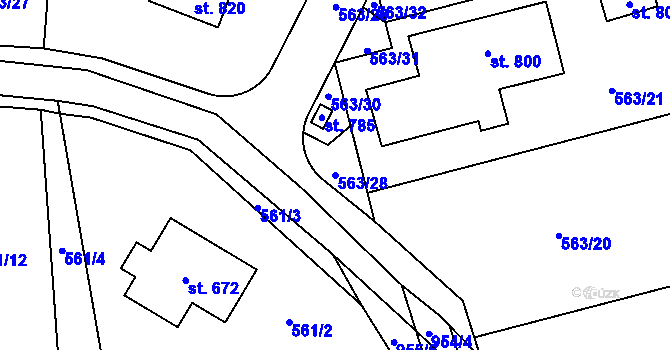 Parcela st. 563/28 v KÚ Svinaře, Katastrální mapa