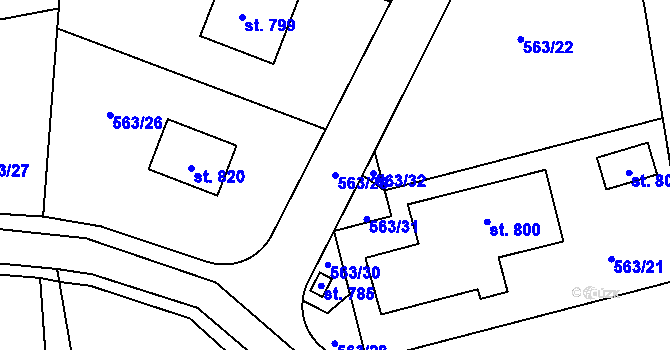 Parcela st. 563/29 v KÚ Svinaře, Katastrální mapa