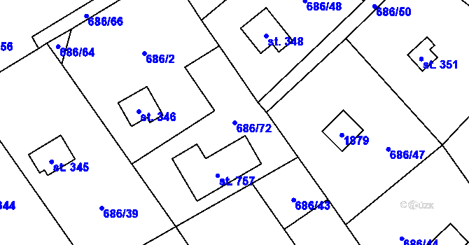 Parcela st. 686/72 v KÚ Svinaře, Katastrální mapa
