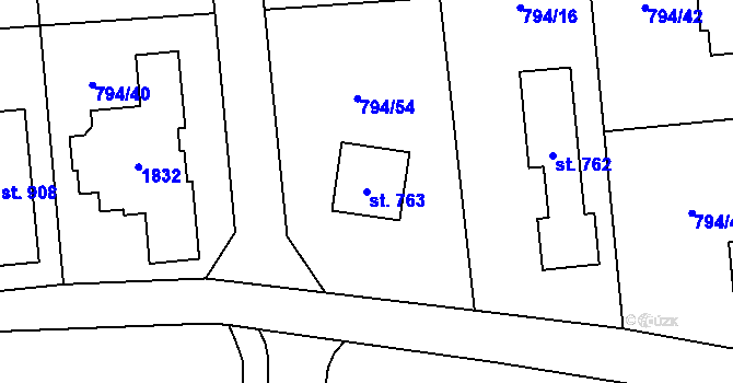 Parcela st. 763 v KÚ Svinaře, Katastrální mapa