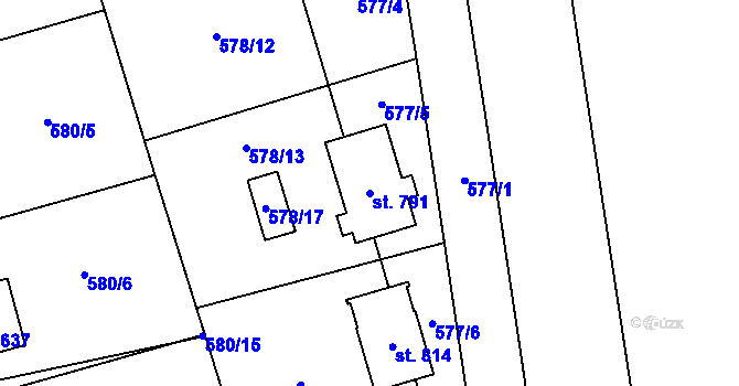 Parcela st. 791 v KÚ Svinaře, Katastrální mapa