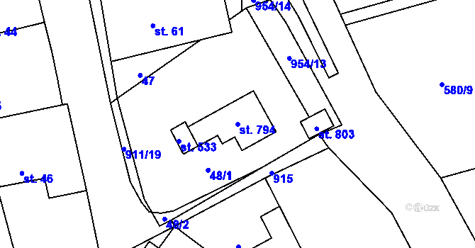 Parcela st. 794 v KÚ Svinaře, Katastrální mapa