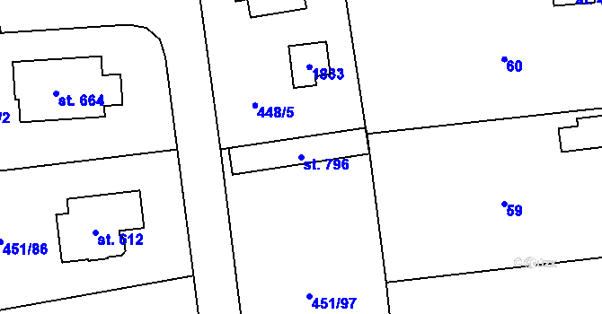 Parcela st. 796 v KÚ Svinaře, Katastrální mapa