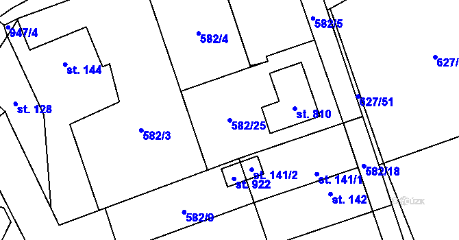 Parcela st. 582/25 v KÚ Svinaře, Katastrální mapa