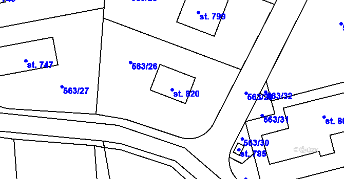 Parcela st. 820 v KÚ Svinaře, Katastrální mapa