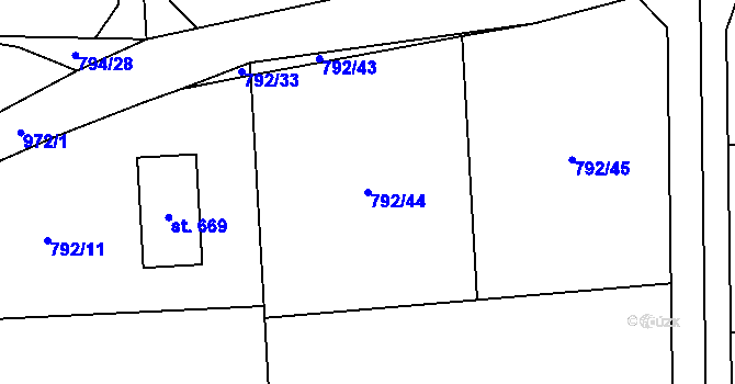 Parcela st. 792/44 v KÚ Svinaře, Katastrální mapa