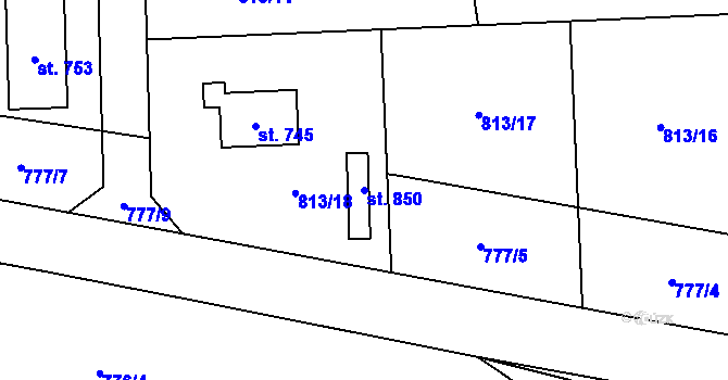 Parcela st. 850 v KÚ Svinaře, Katastrální mapa