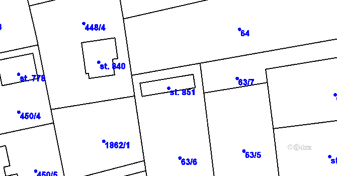Parcela st. 851 v KÚ Svinaře, Katastrální mapa