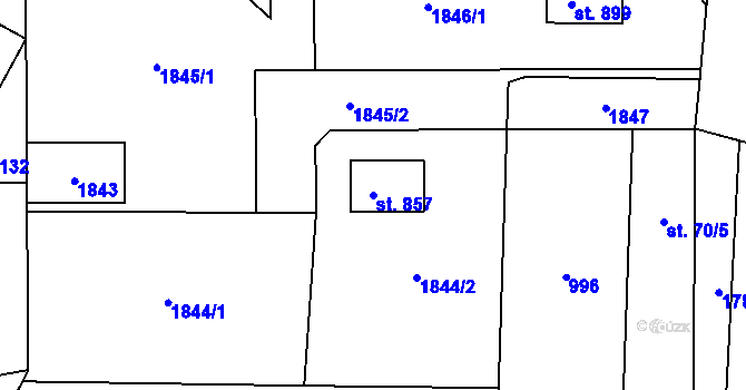 Parcela st. 857 v KÚ Svinaře, Katastrální mapa