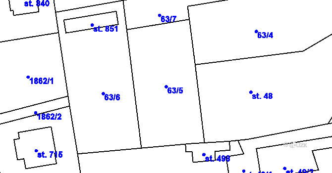 Parcela st. 63/5 v KÚ Svinaře, Katastrální mapa