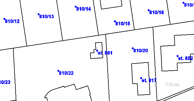 Parcela st. 881 v KÚ Svinaře, Katastrální mapa