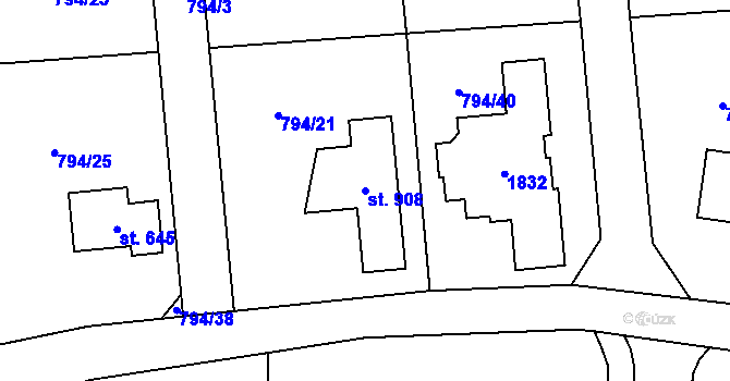 Parcela st. 908 v KÚ Svinaře, Katastrální mapa
