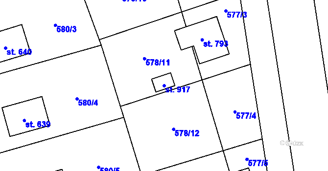 Parcela st. 917 v KÚ Svinaře, Katastrální mapa
