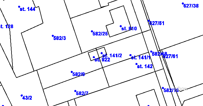 Parcela st. 141/2 v KÚ Svinaře, Katastrální mapa