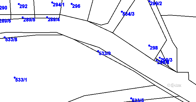 Parcela st. 533/9 v KÚ Svinařov u Kladna, Katastrální mapa