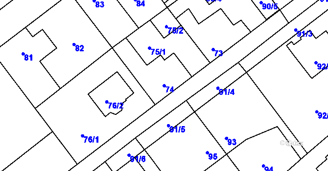 Parcela st. 74 v KÚ Svinařov u Kladna, Katastrální mapa