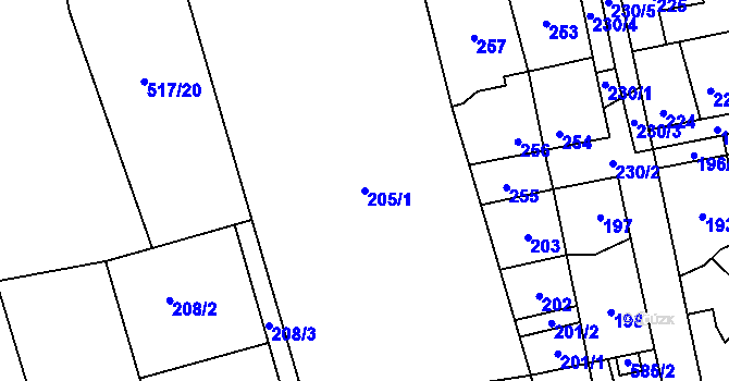 Parcela st. 205/1 v KÚ Svinařov u Kladna, Katastrální mapa