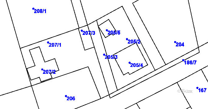 Parcela st. 205/3 v KÚ Svinařov u Kladna, Katastrální mapa